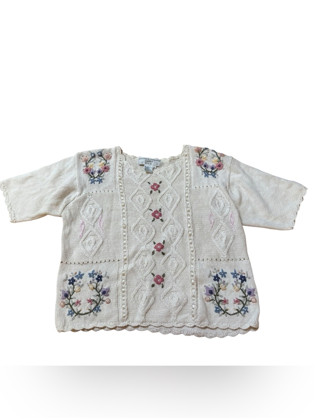 Jennifer & Company Short Sleeve Knitted Floral Shirt Size Small Petite